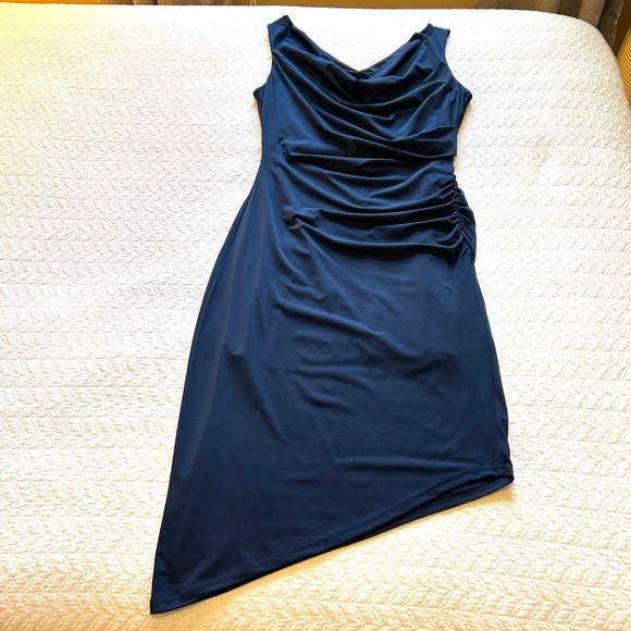 NWT Sam Edelman Navy Ruched Bodycon Sleeveless Midi Dress Size 6 - Picture 5 of 16